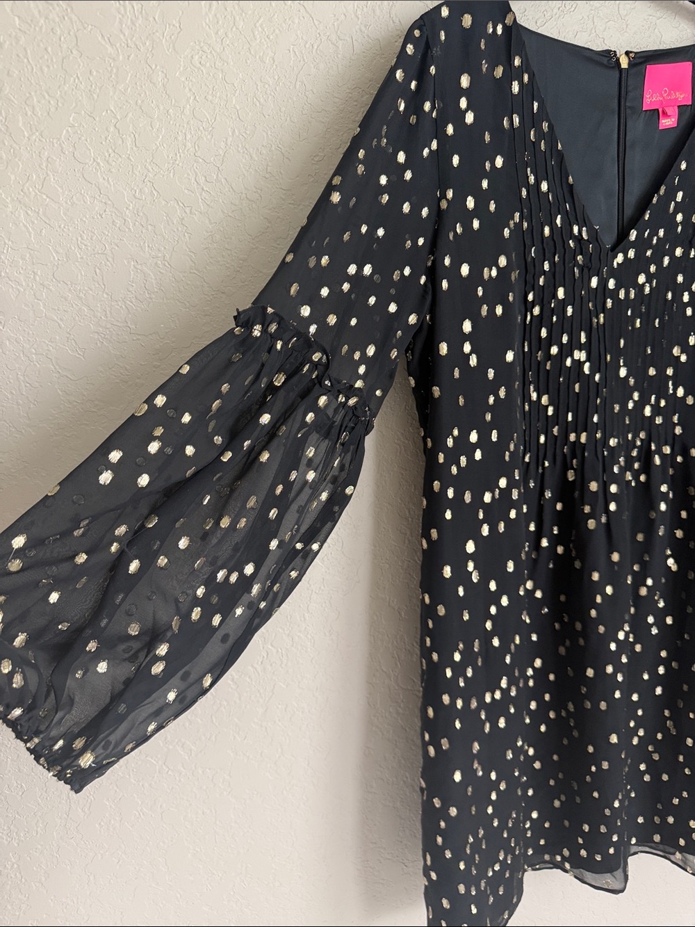 Lilly Pulitzer Cleme Black Silk Dress Gold Dot 14 - Picture 5 of 10